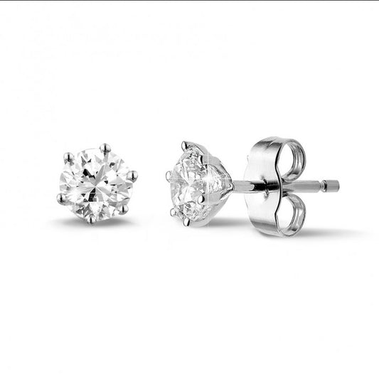 Radiant Brilliance: 1.00 Carat Diamond Earrings in White Gold with Six Prongs