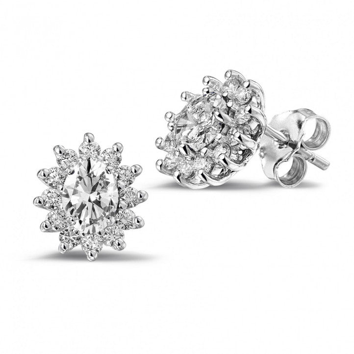 Dazzling Brilliance: 2.00 Carat Enthralling Entourage Earrings in White Gold with Exquisite Oval and Round Diamonds