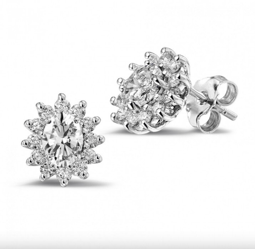 Flower Shape Halo Diamond Stud Earrings