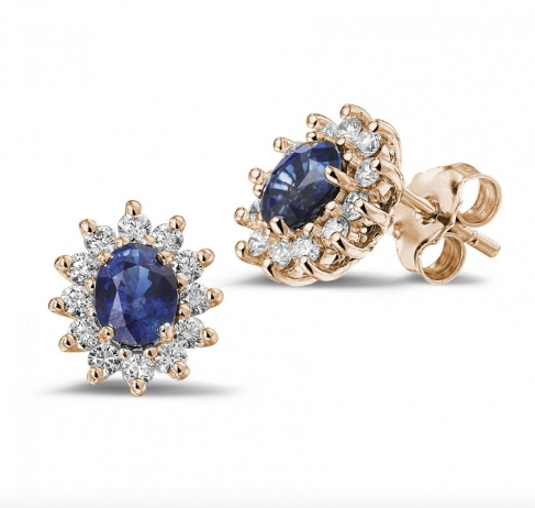Oval Sapphire And Round Diamonds Earring